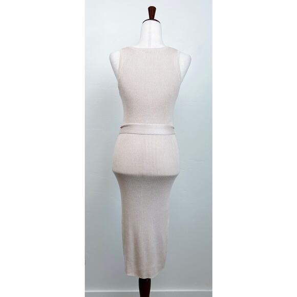 Active USA Rib Knit Bodycon Belted V-Neck Midi Dress - Picture 9 of 11